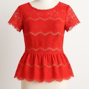 Maeve Vibrant Coral Lace Peplum Blouse